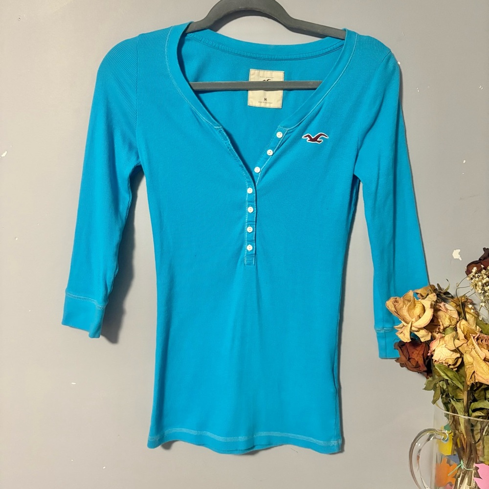 Y2K Hollister Henley long fitted Ribbed Sweater MEDIUM